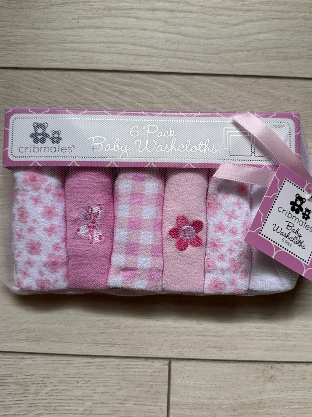Pink 6-Pack Baby Washcloths - Soft Floral & Check Set